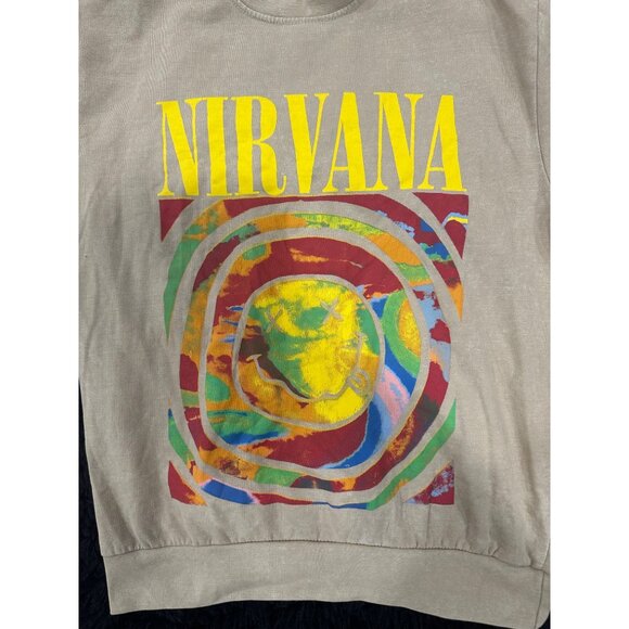Nirvana Beige Sweatshirt With Yellow Smiley Graphic Print On Front  Size S - Picture 2 of 8